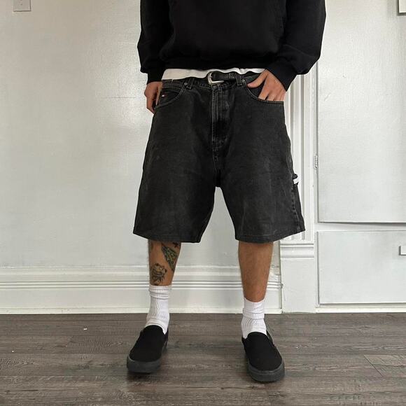 Vintage Y2K Black Faded Tommy Hilfiger Baggy Denim Shorts - Picture 1 of 8